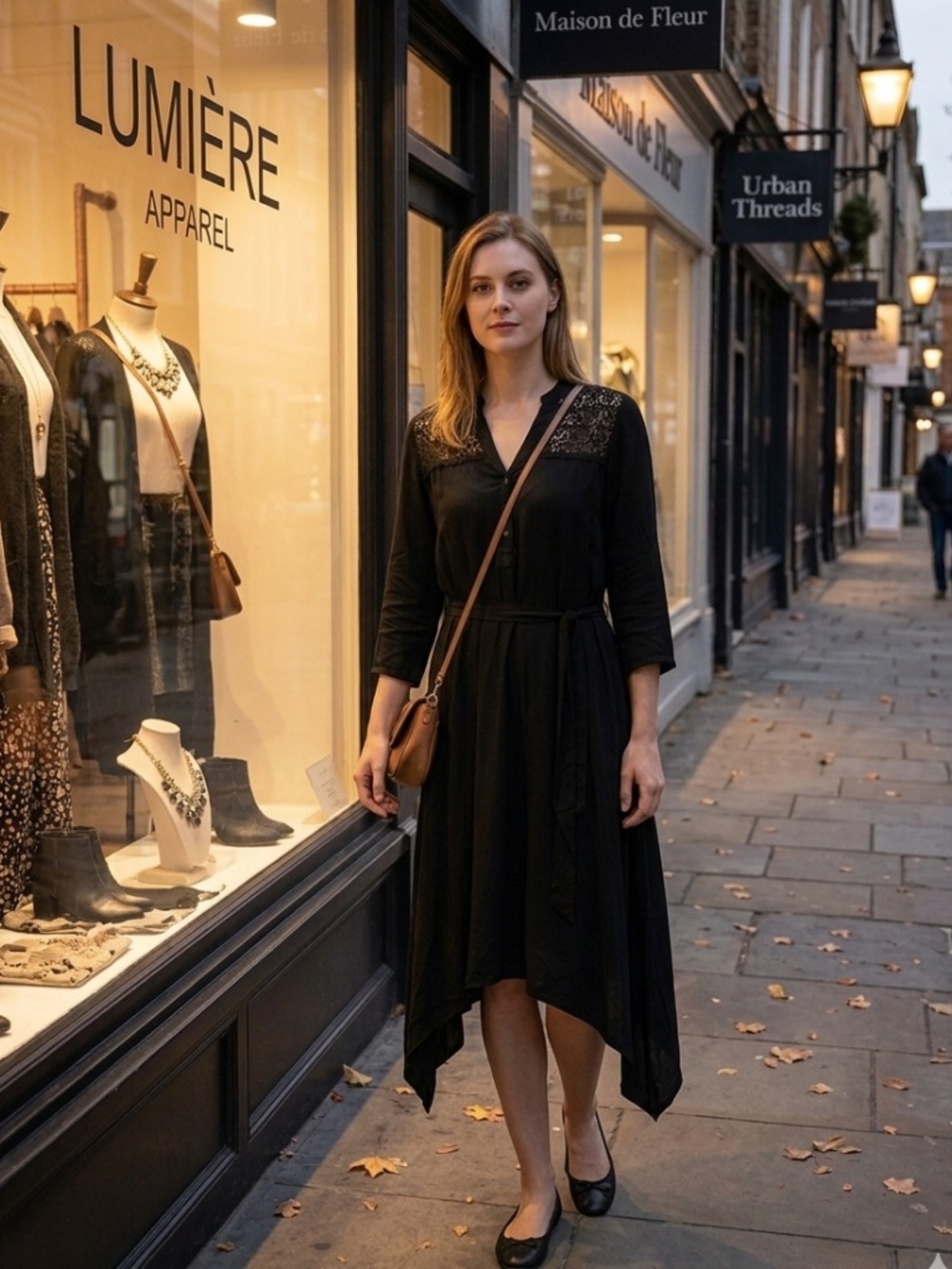 Solitaire Long Sleeve Handkerchief Hemline Black Dress